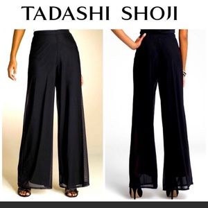 Tadashi Shoji Wide Leg Black Lined Mesh Pants